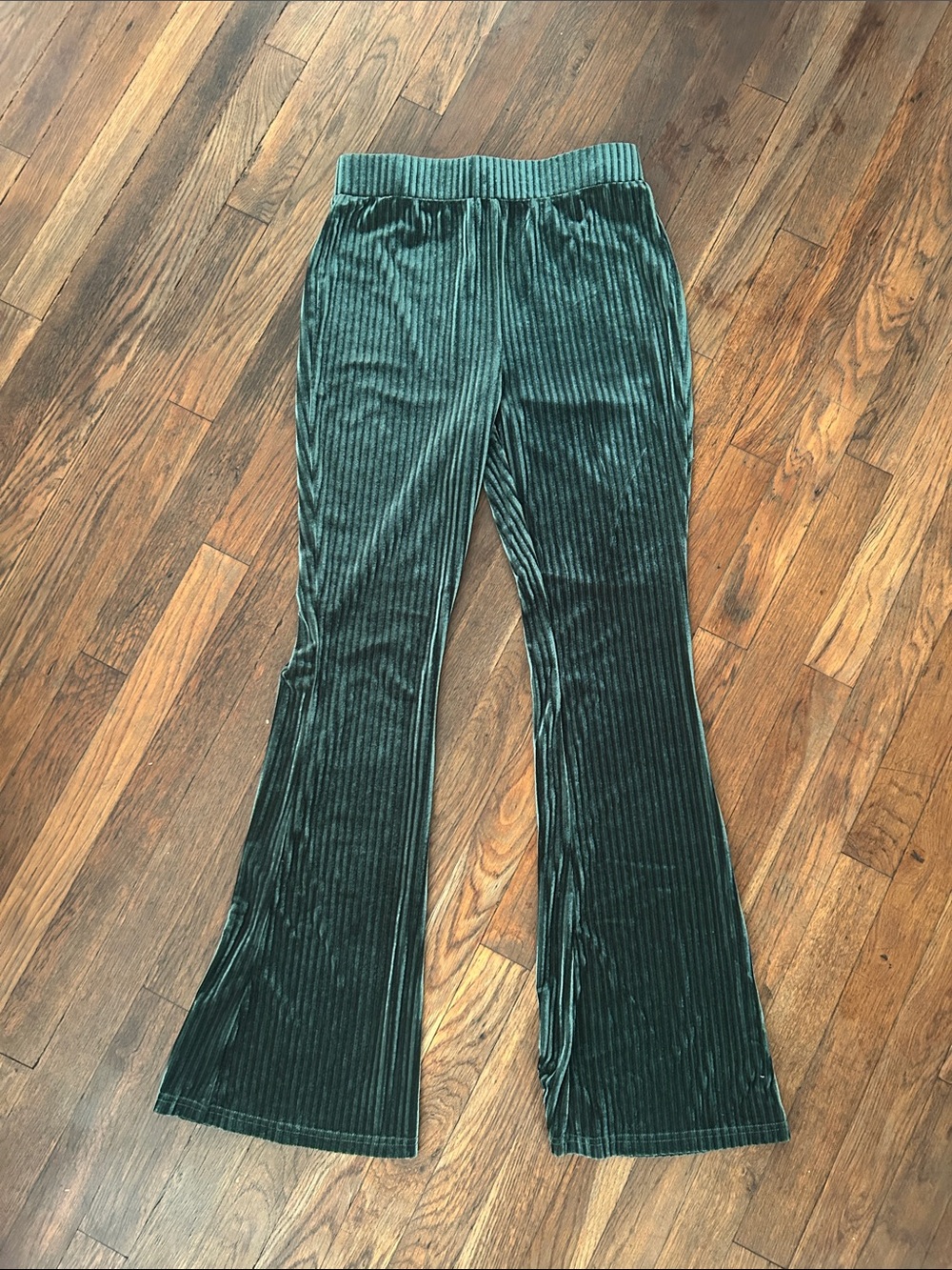 SHEIN Emerald Green Ribbed Velvet Flared Joggers for Kids